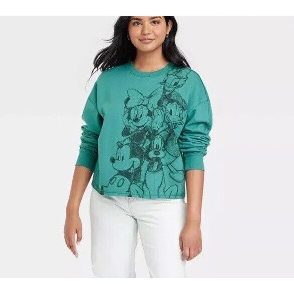 Disney Green Crew Neck Sweater with Graphic Print